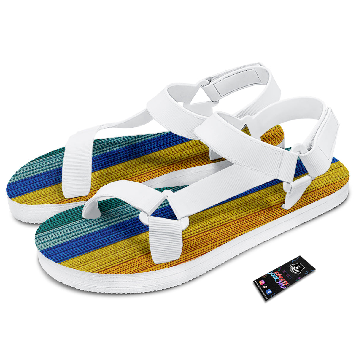 Yarn Colorful Print White Open Toe Sandals-grizzshop