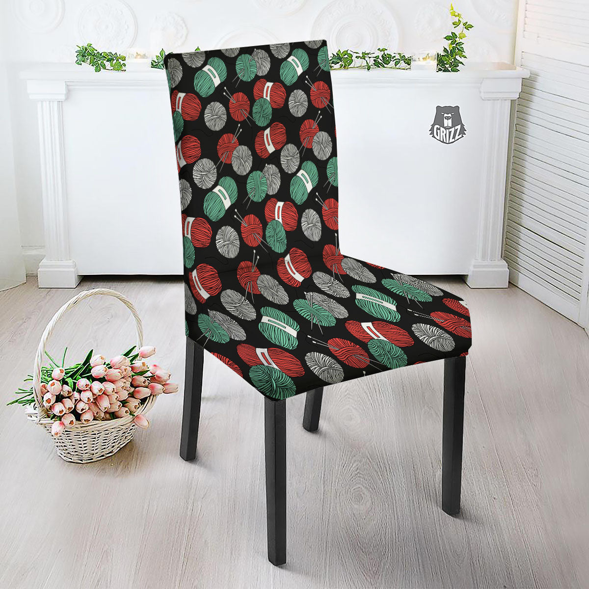 Yarn Knitting Print Pattern Dining Chair Slipcover-grizzshop