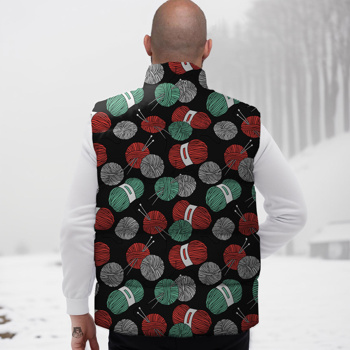 Yarn Knitting Print Pattern Down Vest-grizzshop
