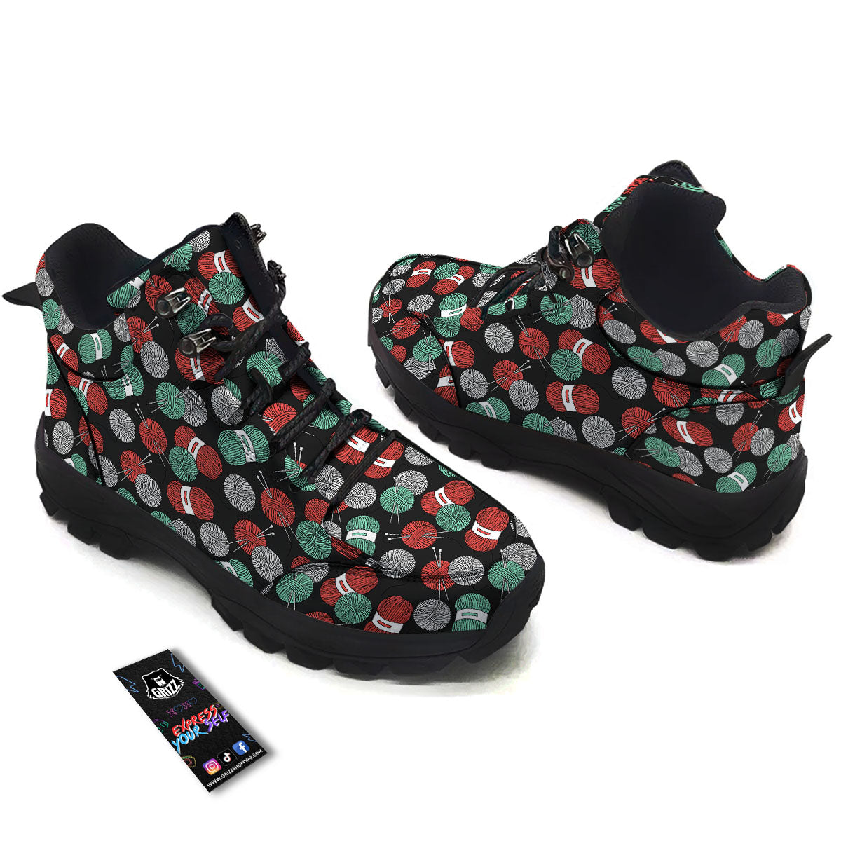 Yarn Knitting Print Pattern Hiking Shoes-grizzshop