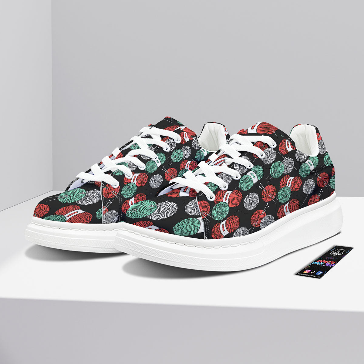 Yarn Knitting Print Pattern Platform Shoes-grizzshop