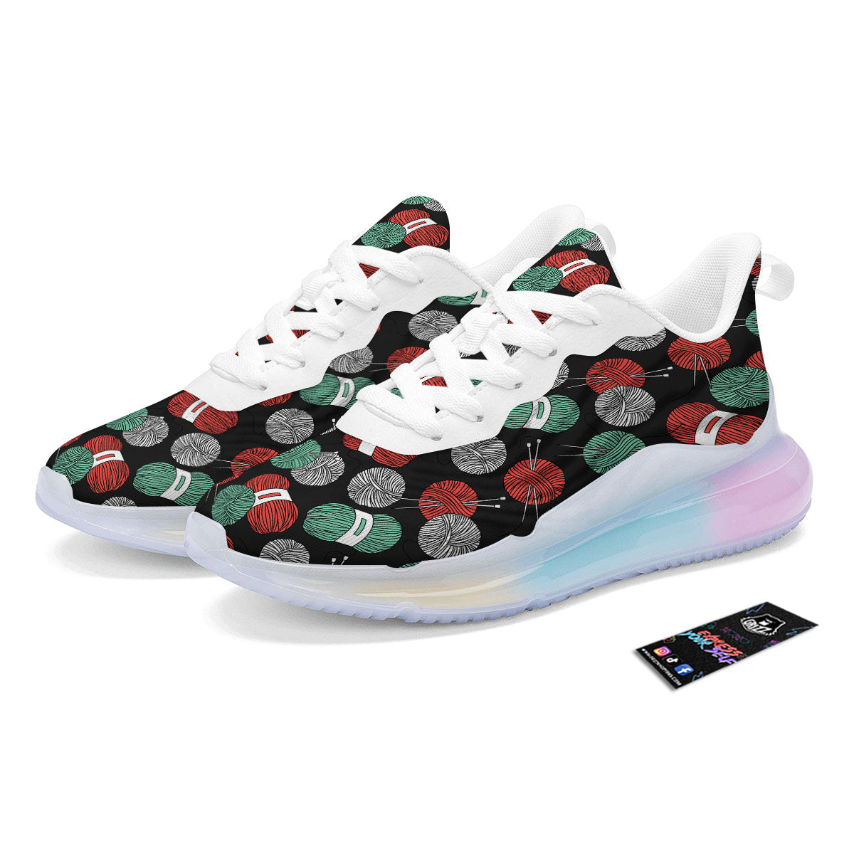 Yarn Knitting Print Pattern Running Sneakers-grizzshop
