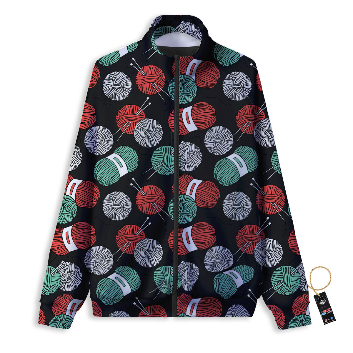 Yarn Knitting Print Pattern Track Jacket-grizzshop