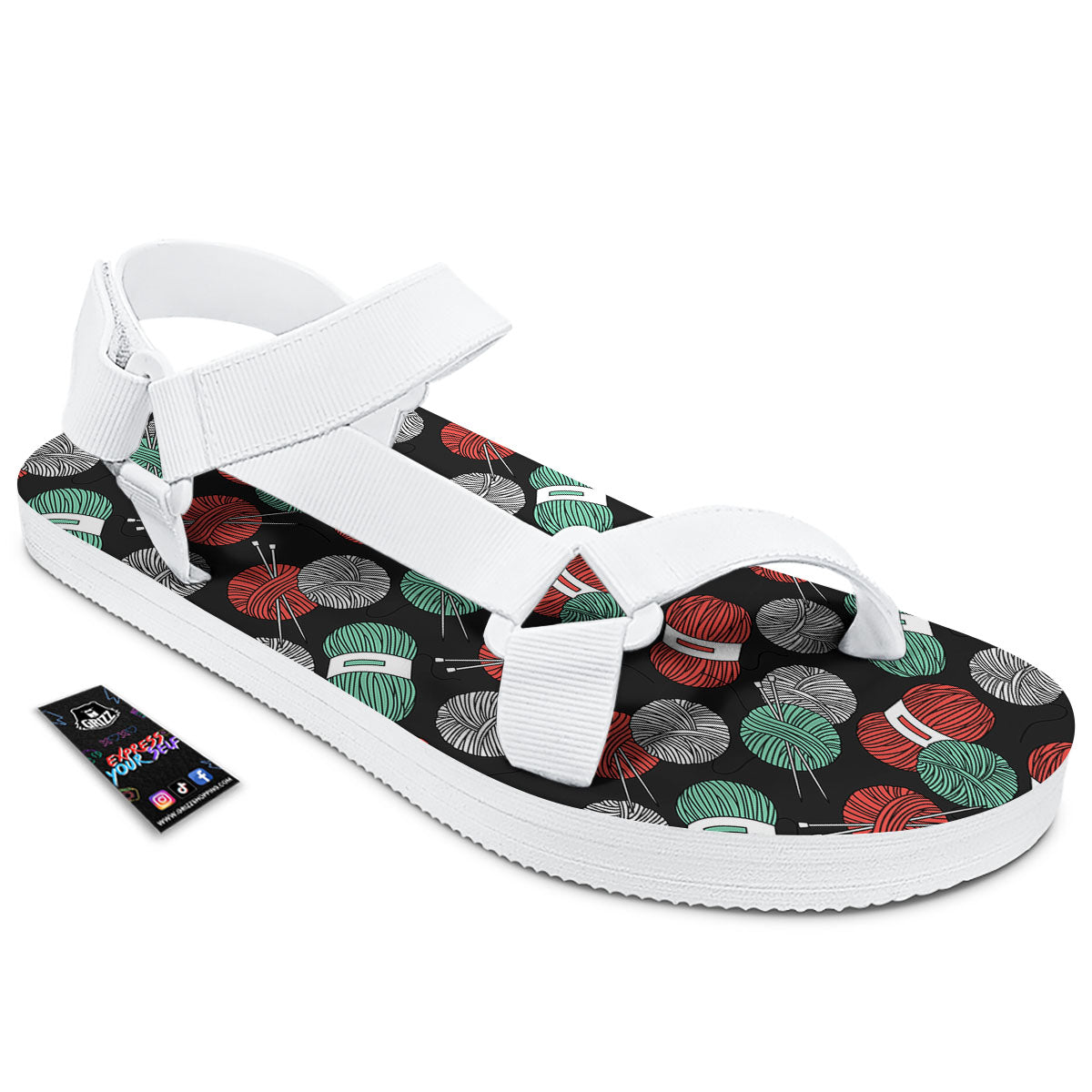 Yarn Knitting Print Pattern White Open Toe Sandals-grizzshop