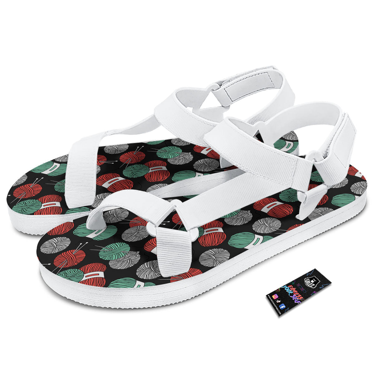 Yarn Knitting Print Pattern White Open Toe Sandals-grizzshop