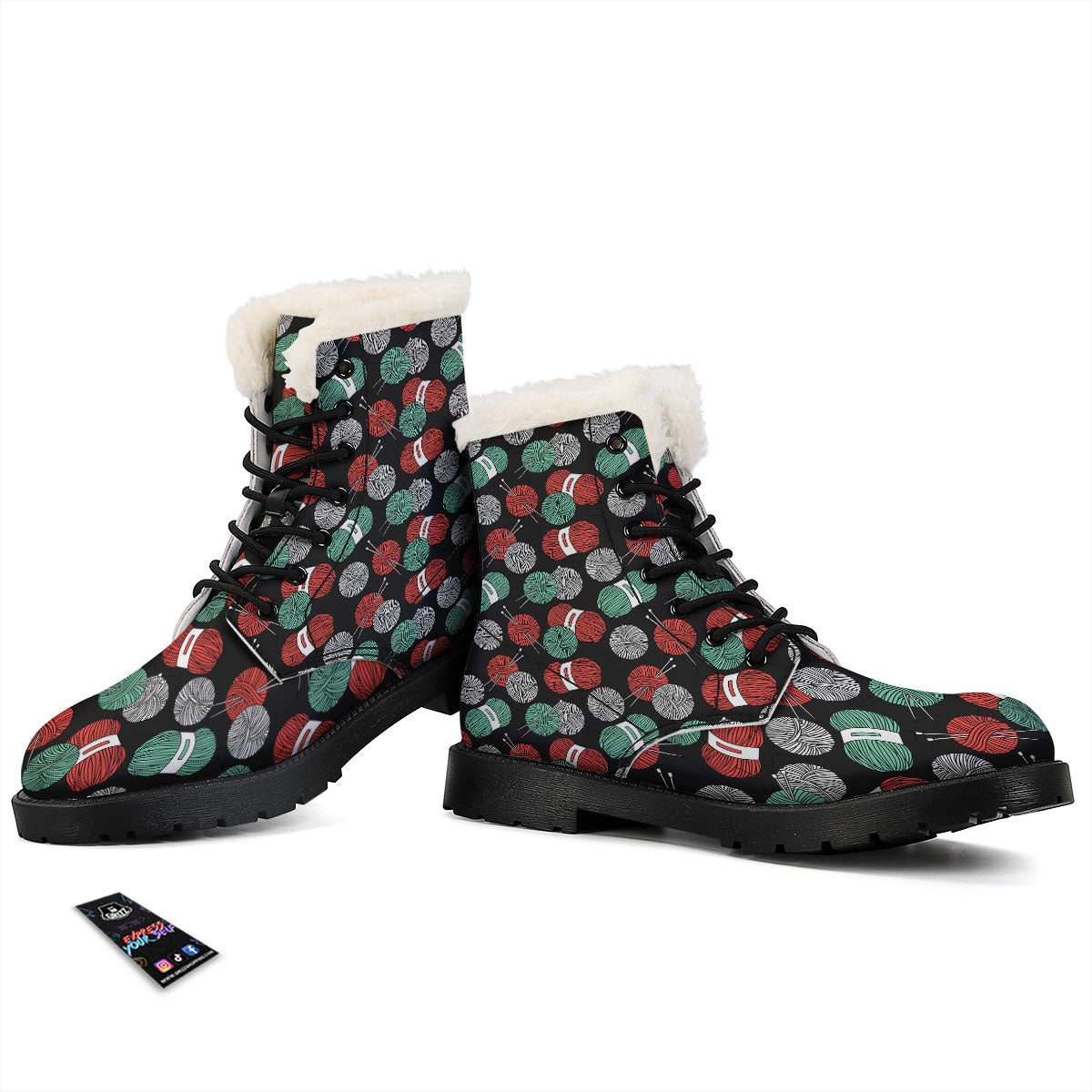 Yarn Knitting Print Pattern Winter Boots-grizzshop