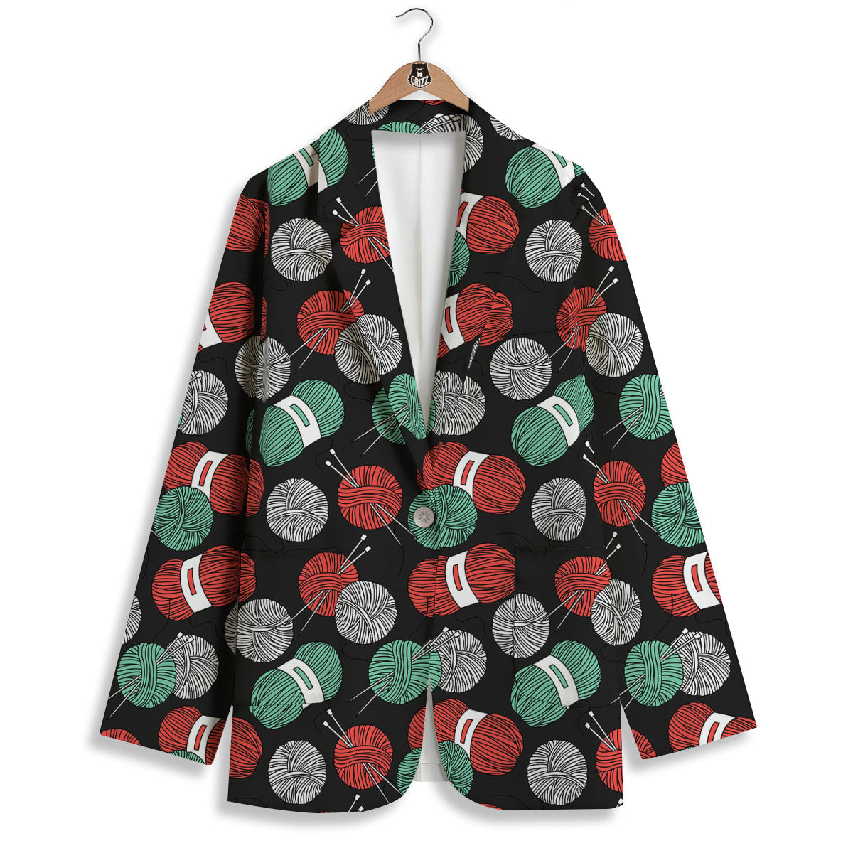 Yarn Knitting Print Pattern Women's Blazer-grizzshop