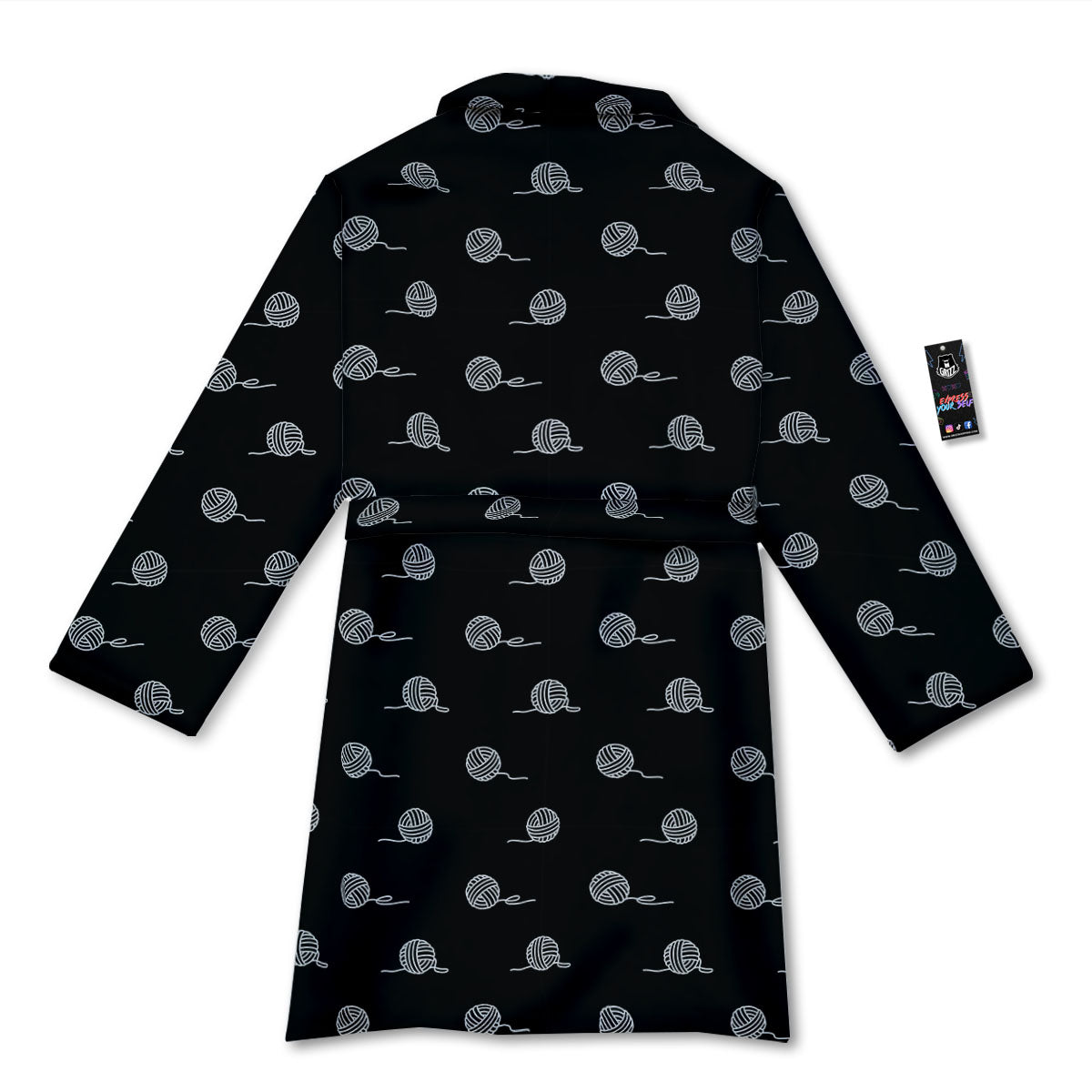 Yarn White And Black Print Pattern Bathrobe-grizzshop