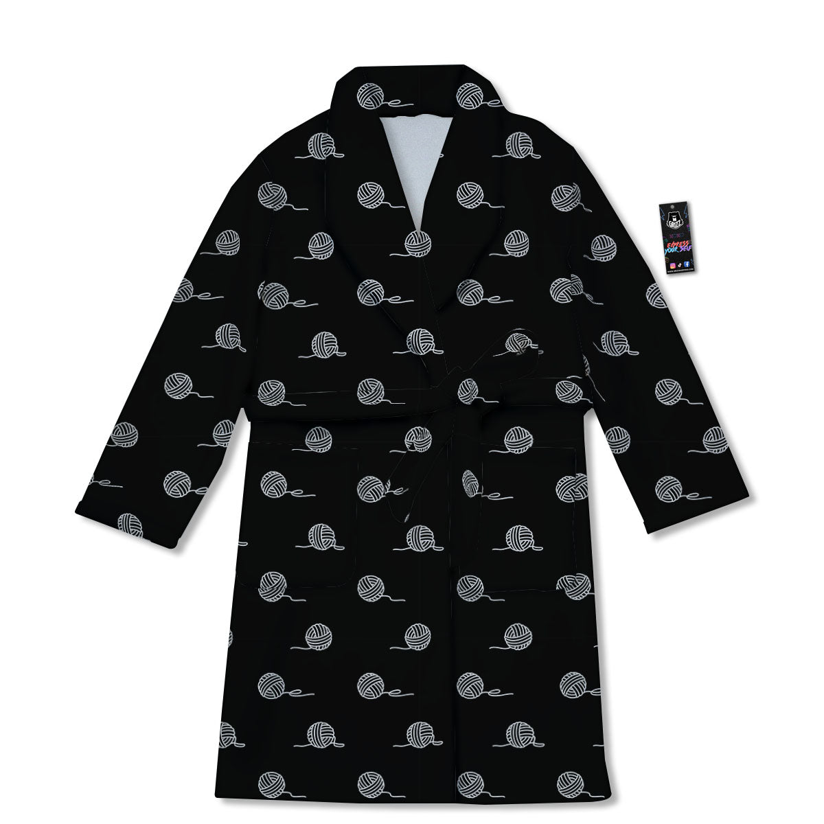 Yarn White And Black Print Pattern Bathrobe-grizzshop