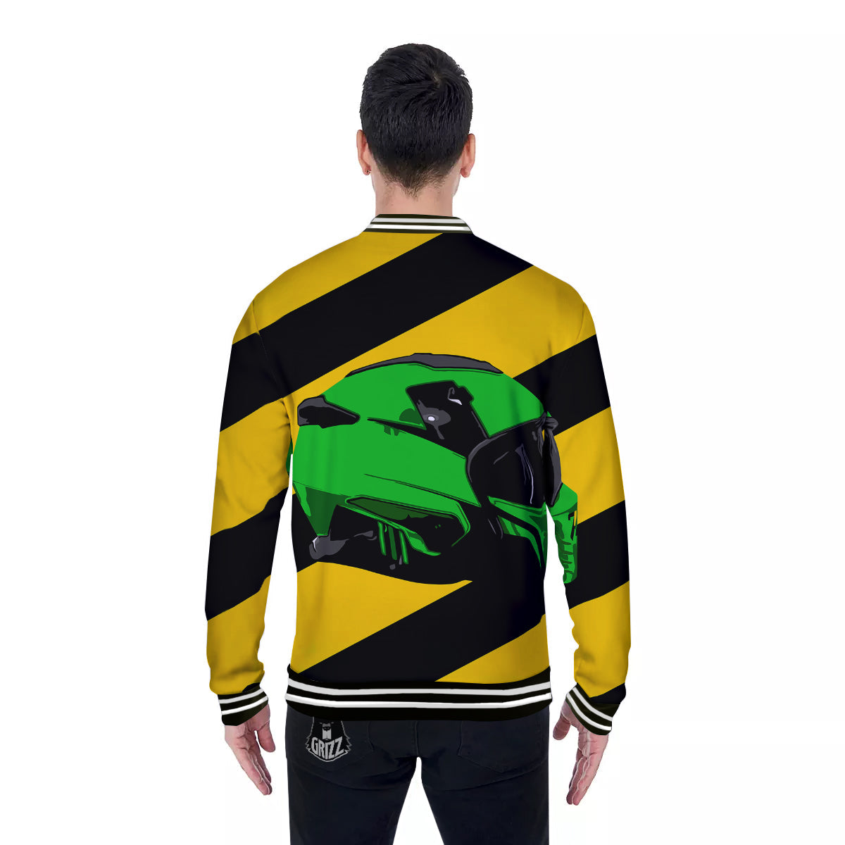 Yellow And Green Helmet Print Baseball Jacket-grizzshop