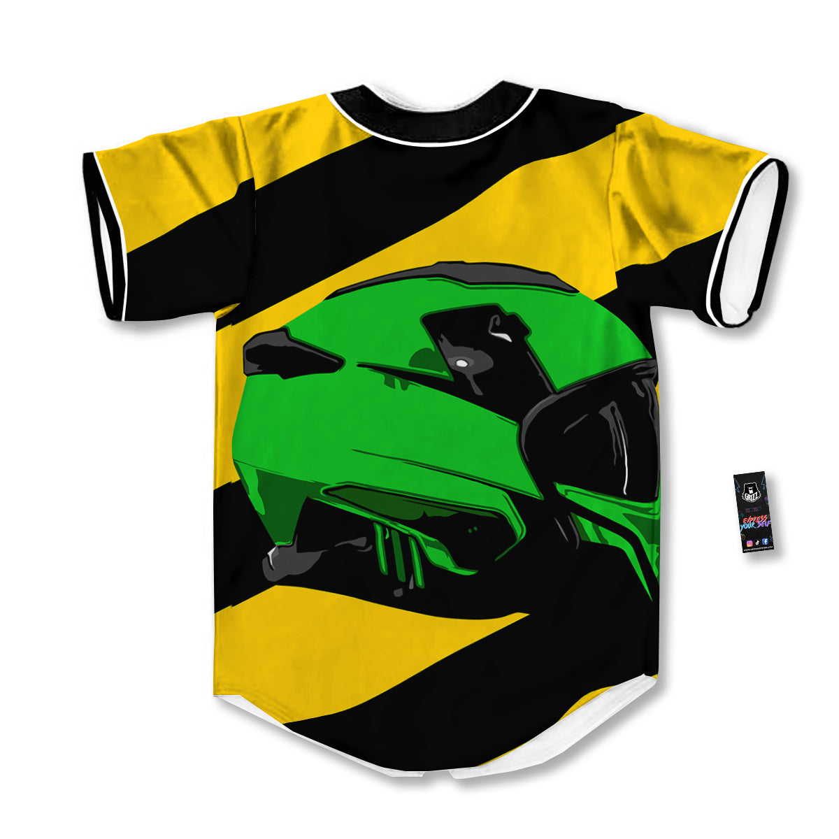 Yellow And Green Helmet Print Baseball Jersey-grizzshop