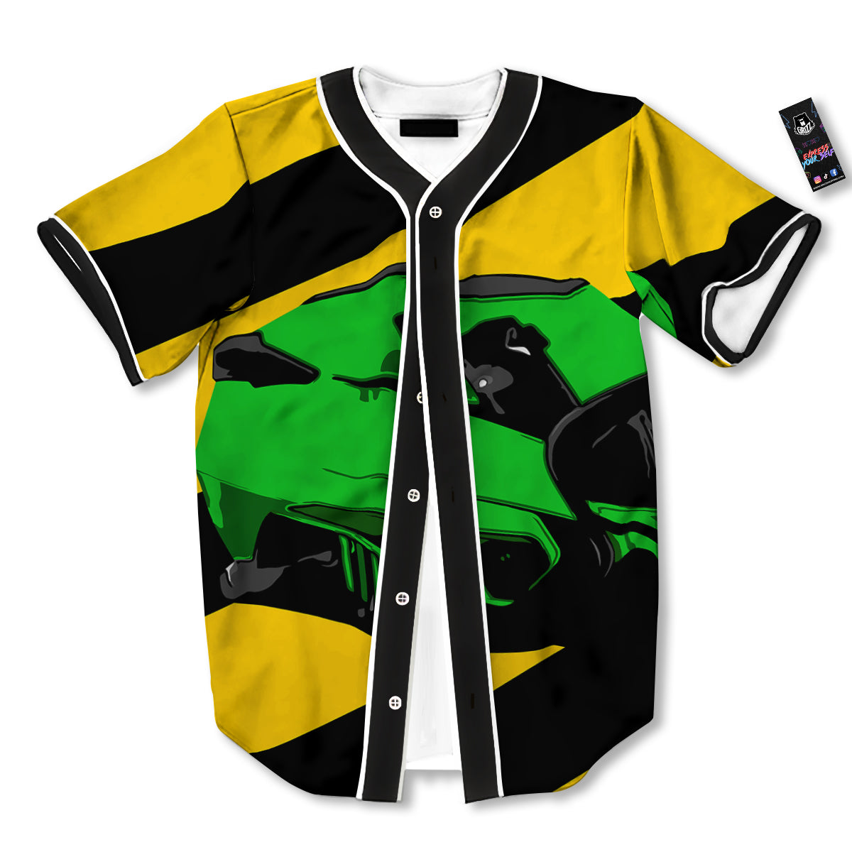 Yellow And Green Helmet Print Baseball Jersey-grizzshop