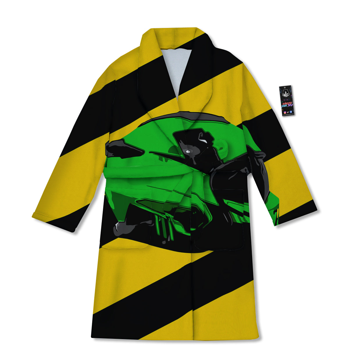 Yellow And Green Helmet Print Bathrobe-grizzshop