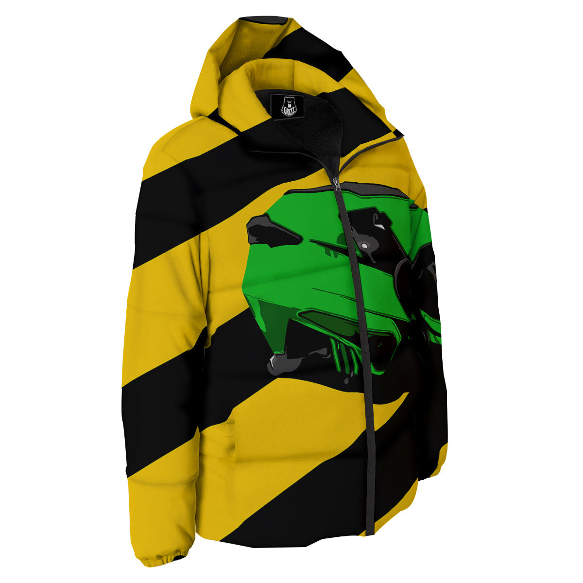 Yellow And Green Helmet Print Down Jacket-grizzshop