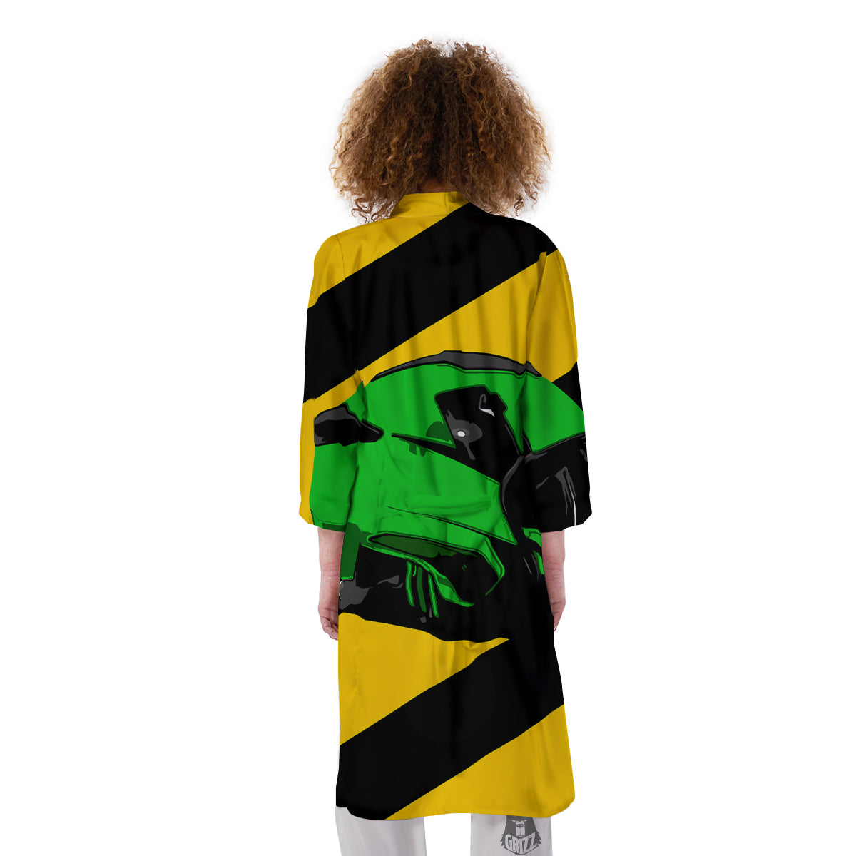 Yellow And Green Helmet Print Kimono-grizzshop