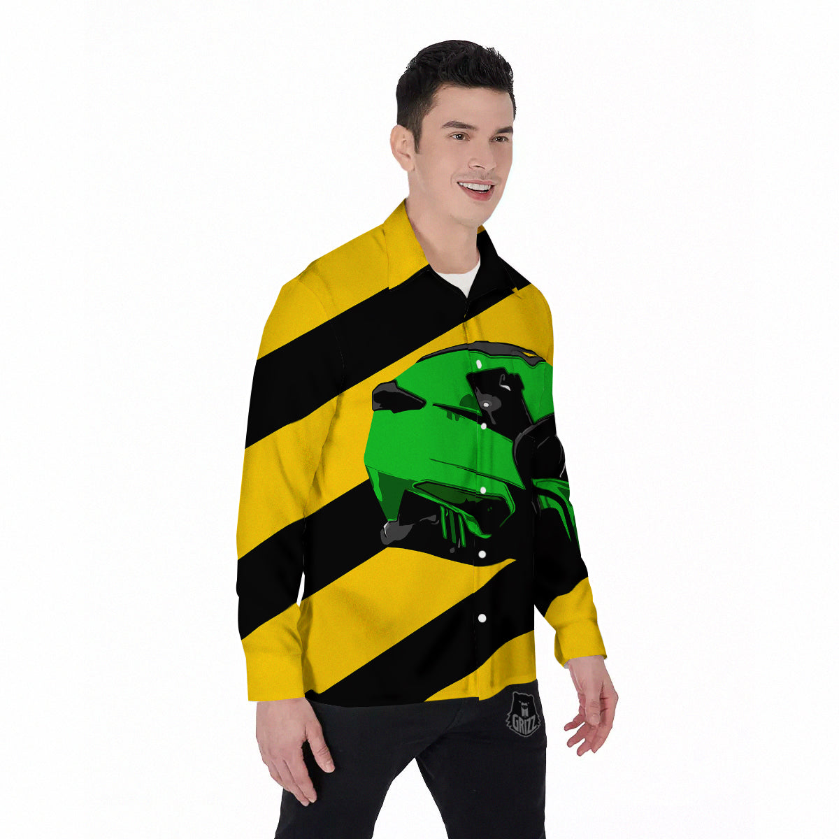 Yellow And Green Helmet Print Men's Long Sleeve Shirts-grizzshop