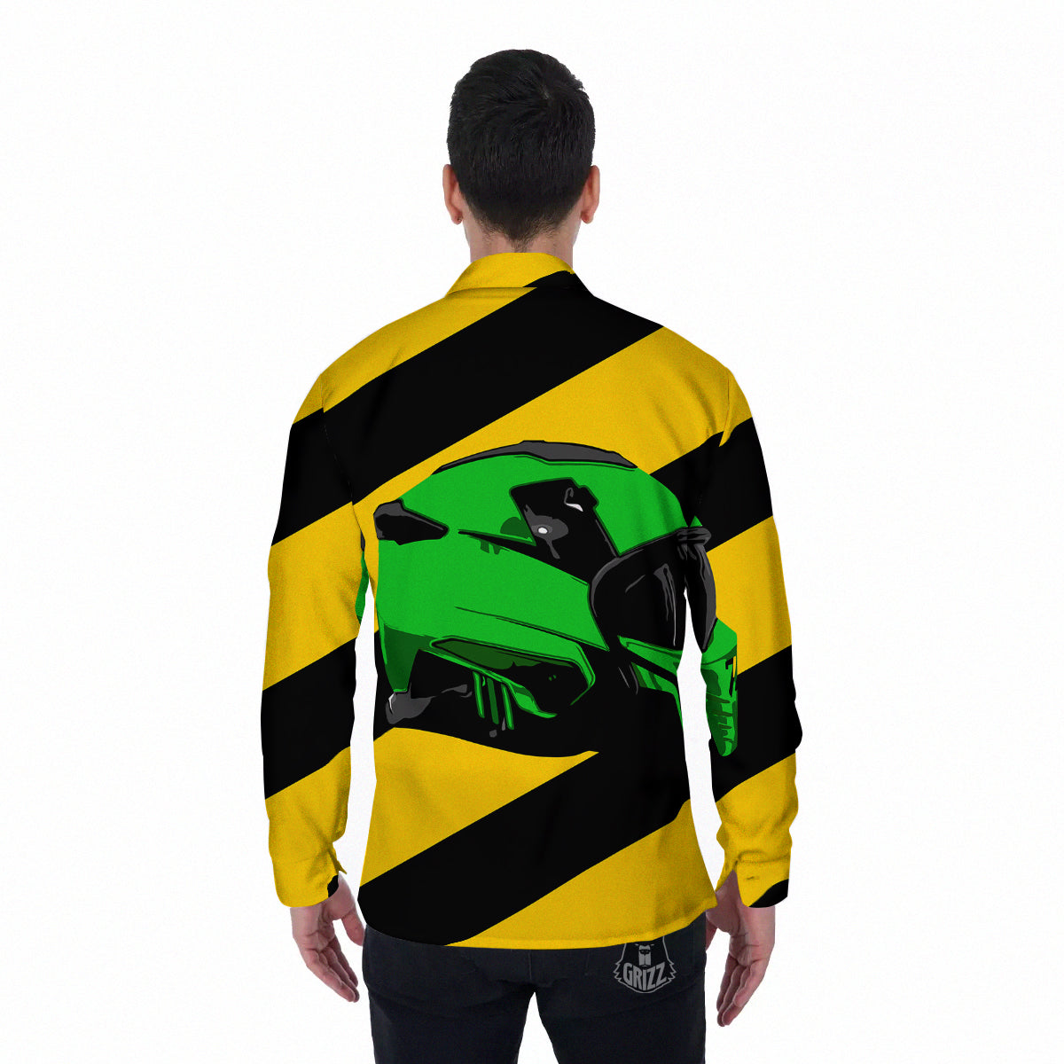 Yellow And Green Helmet Print Men's Long Sleeve Shirts-grizzshop