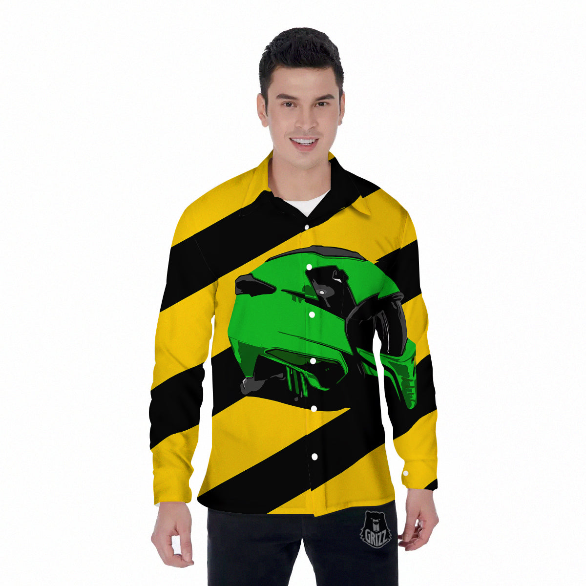 Yellow And Green Helmet Print Men's Long Sleeve Shirts-grizzshop