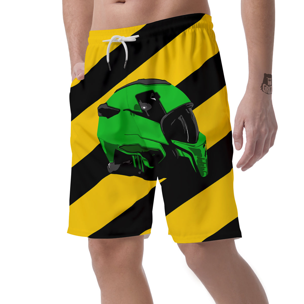Yellow And Green Helmet Print Men's Shorts-grizzshop