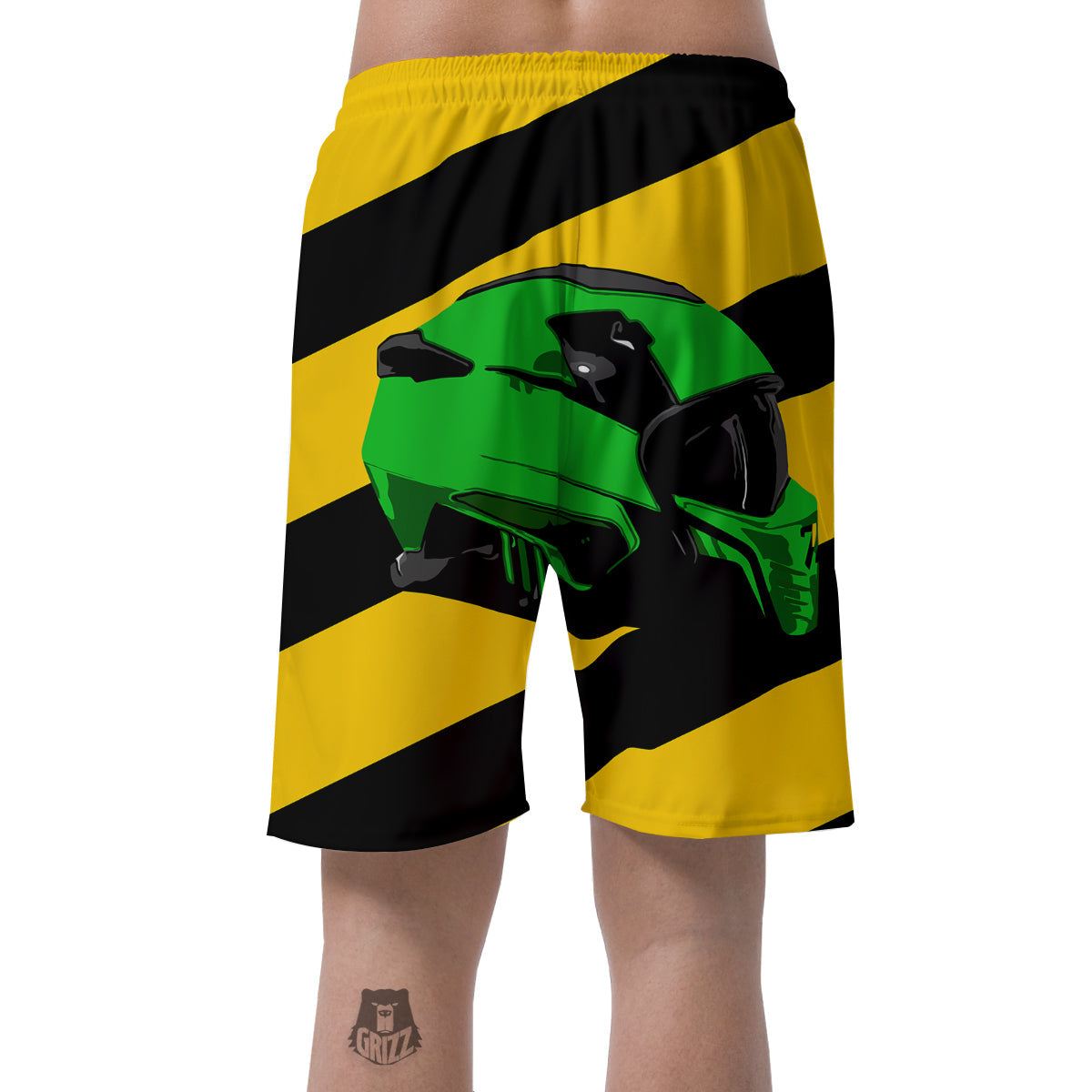 Yellow And Green Helmet Print Men's Shorts-grizzshop