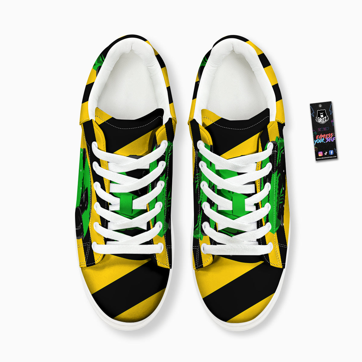 Yellow And Green Helmet Print Platform Shoes-grizzshop