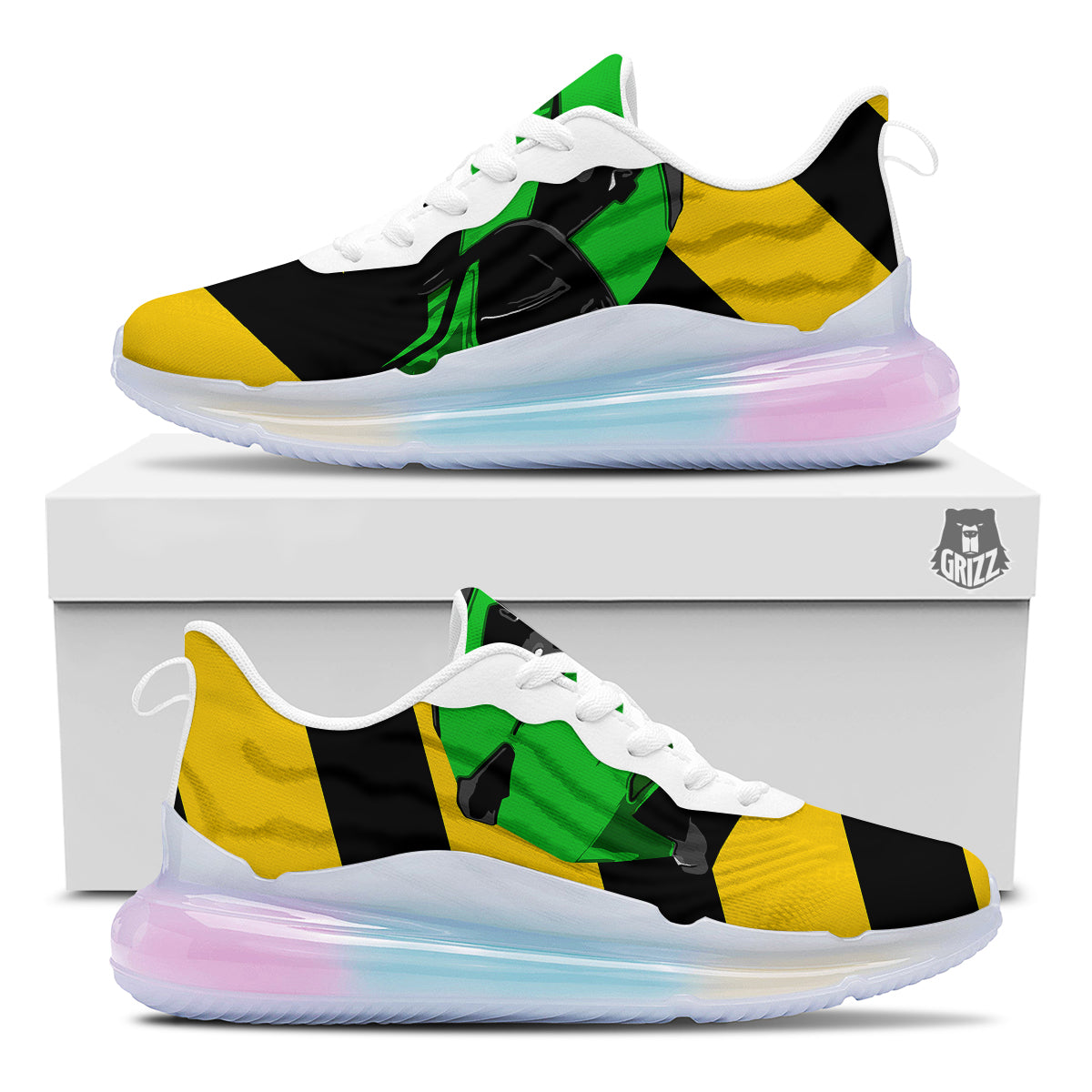 Yellow And Green Helmet Print Running Sneakers-grizzshop