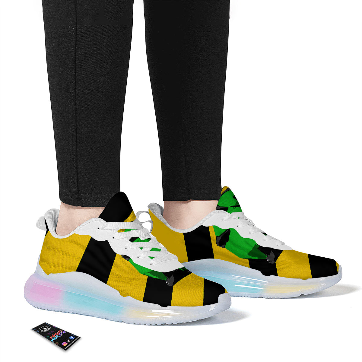 Yellow And Green Helmet Print Running Sneakers-grizzshop
