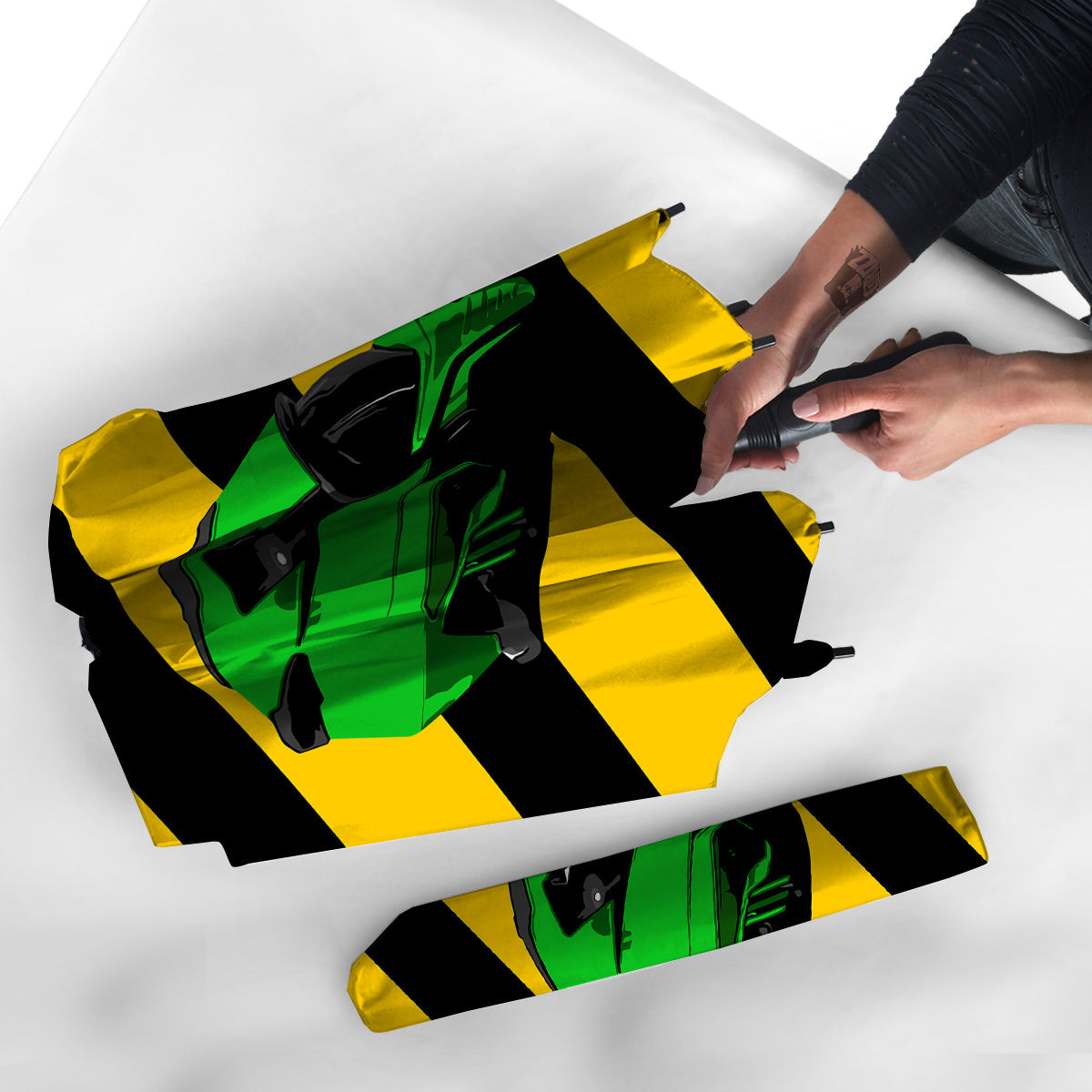 Yellow And Green Helmet Print Umbrella-grizzshop