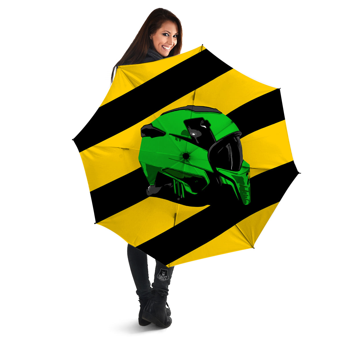 Yellow And Green Helmet Print Umbrella-grizzshop