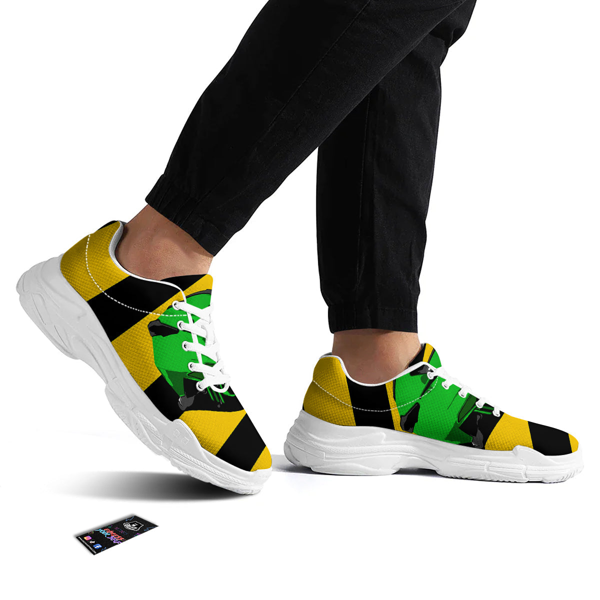 Yellow And Green Helmet Print White Chunky Shoes-grizzshop