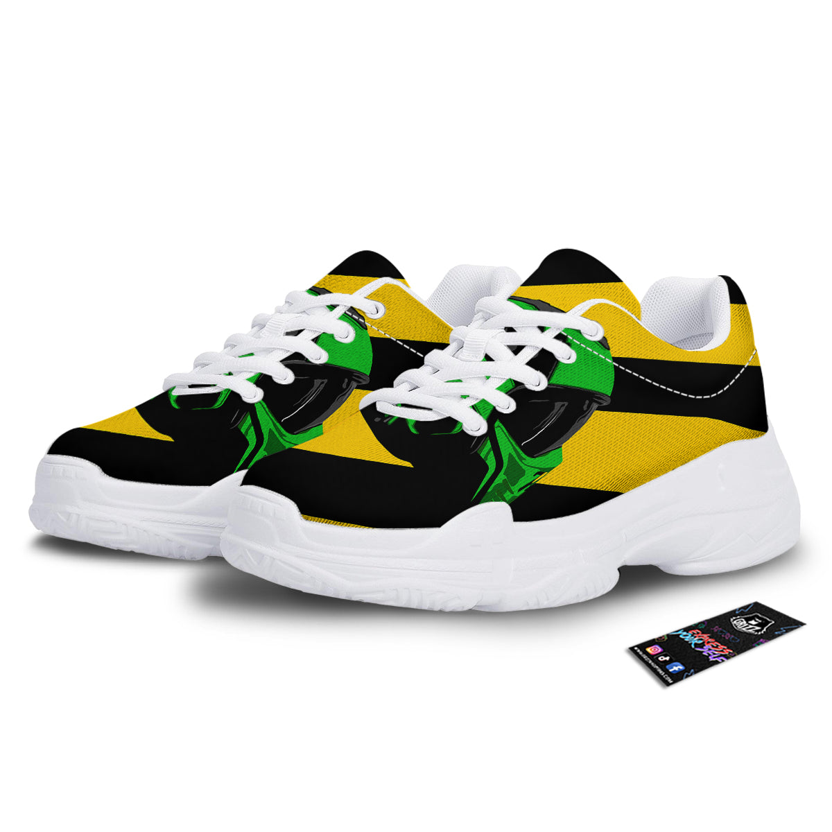 Yellow And Green Helmet Print White Chunky Shoes-grizzshop