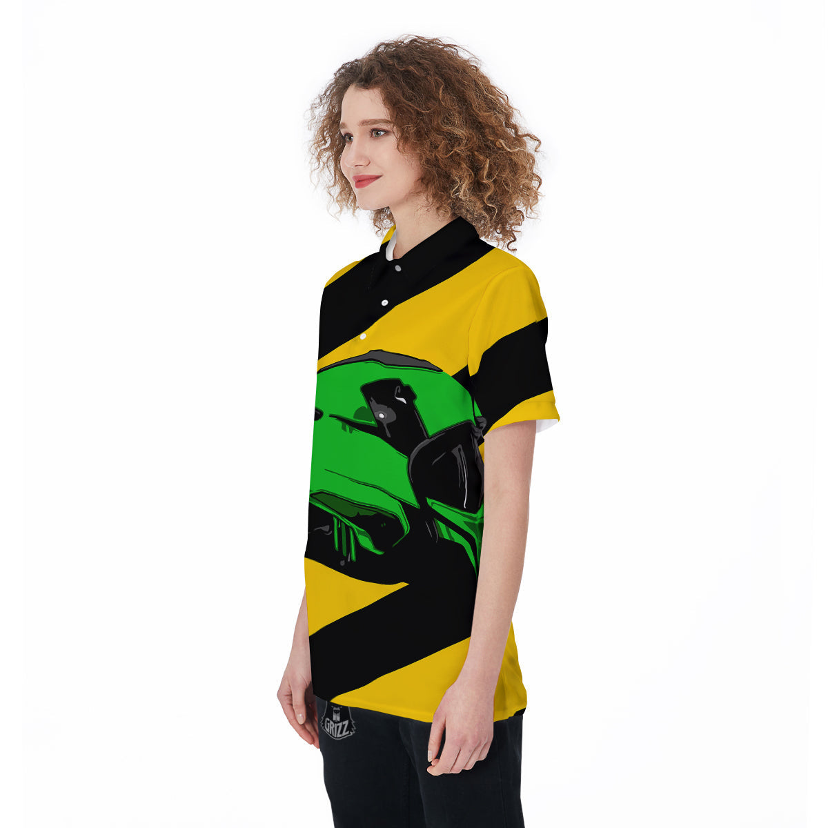 Yellow And Green Helmet Print Women's Golf Shirts-grizzshop