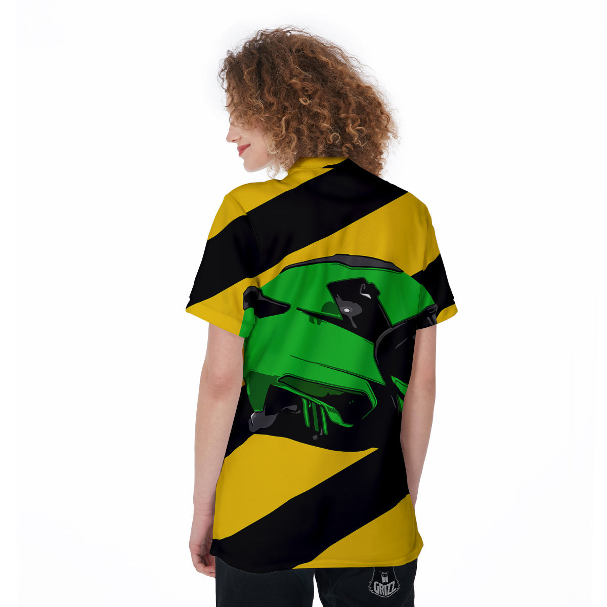 Yellow And Green Helmet Print Women's Golf Shirts-grizzshop