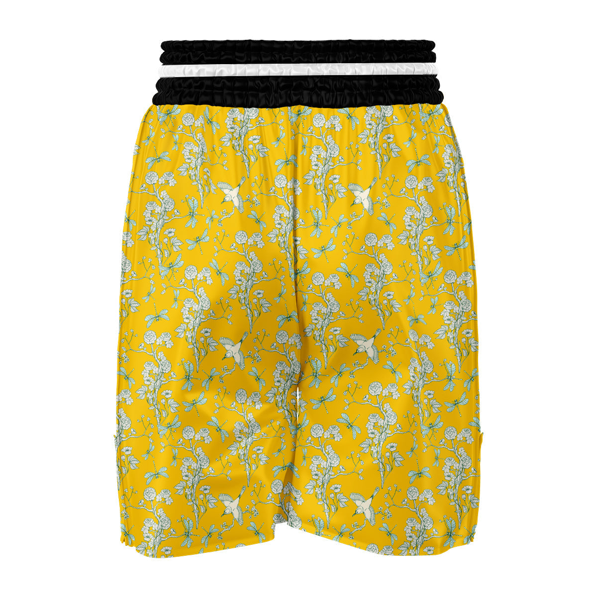 Yellow And White Chinoiserie Print Pattern Boxing Shorts-grizzshop