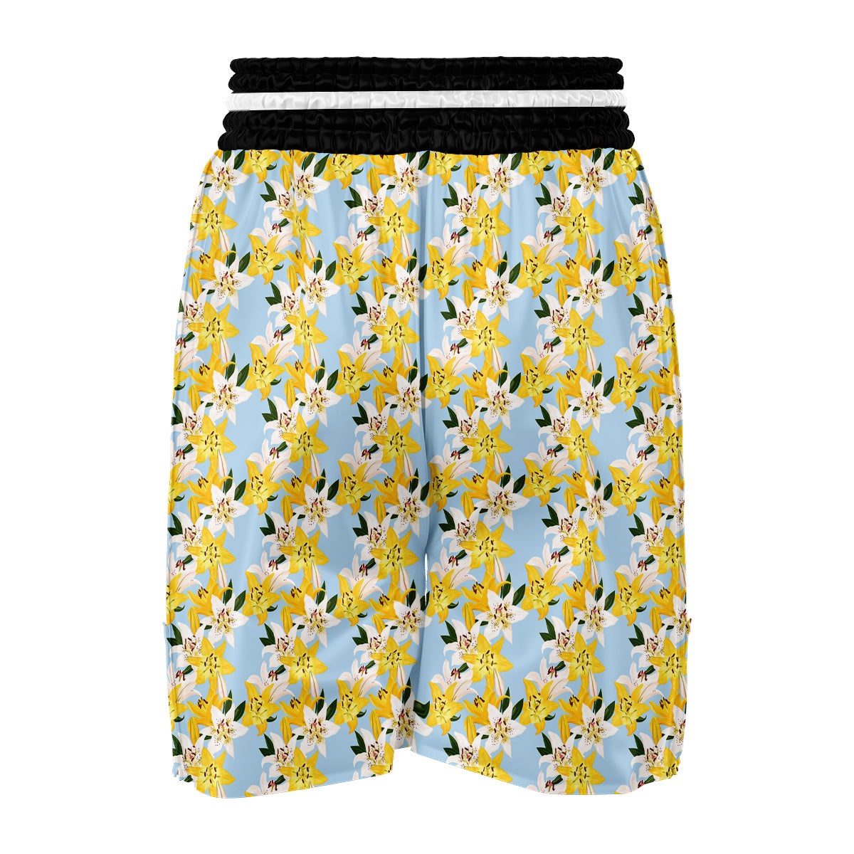 Yellow And White Lily Exotic Print Pattern Boxing Shorts-grizzshop