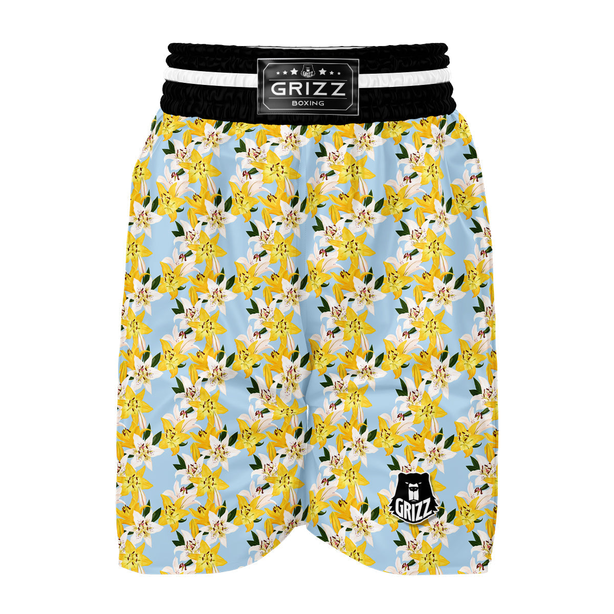 Yellow And White Lily Exotic Print Pattern Boxing Shorts-grizzshop