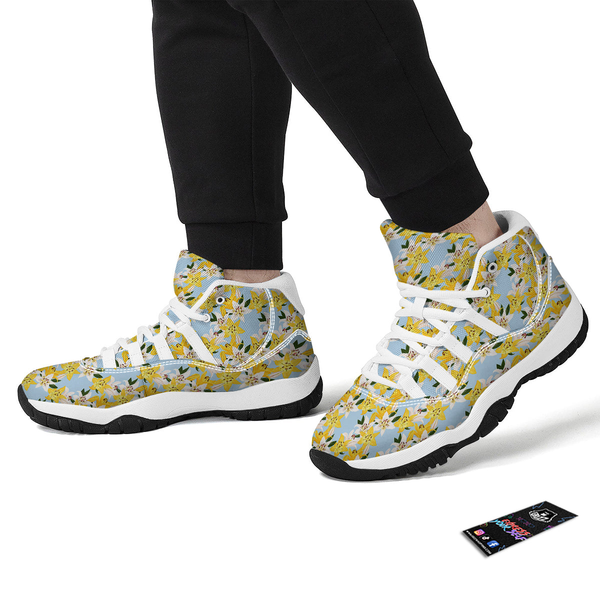 Yellow And White Lily Exotic Print Pattern White Bball Shoes-grizzshop