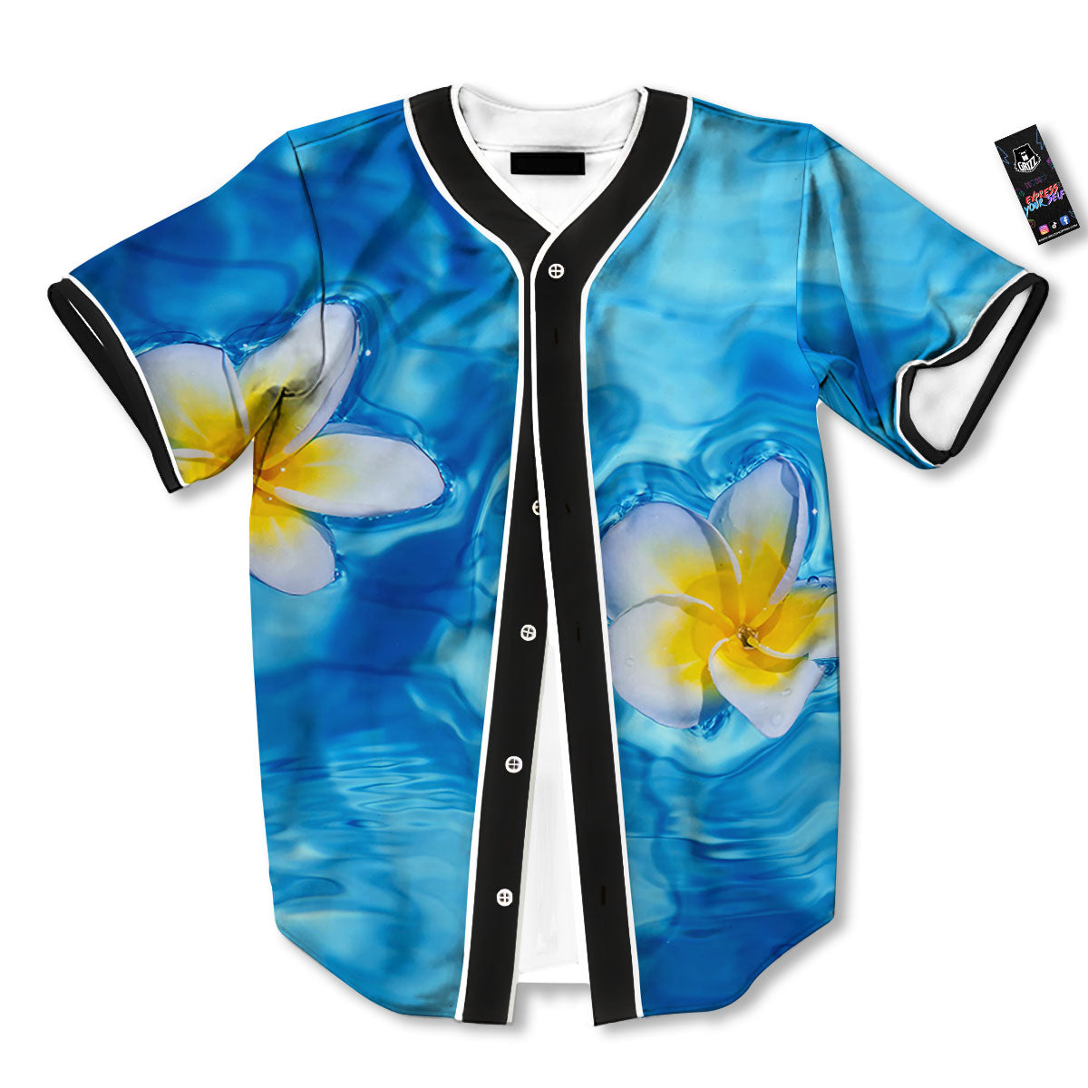 Yellow And White Plumeria In Water Print Baseball Jersey-grizzshop