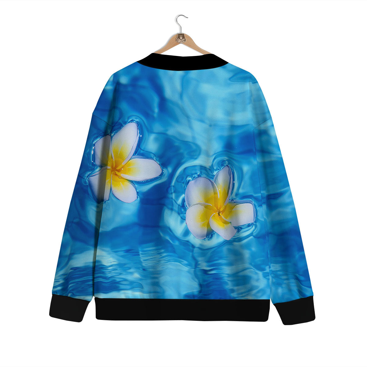 Yellow And White Plumeria In Water Print Cardigan-grizzshop