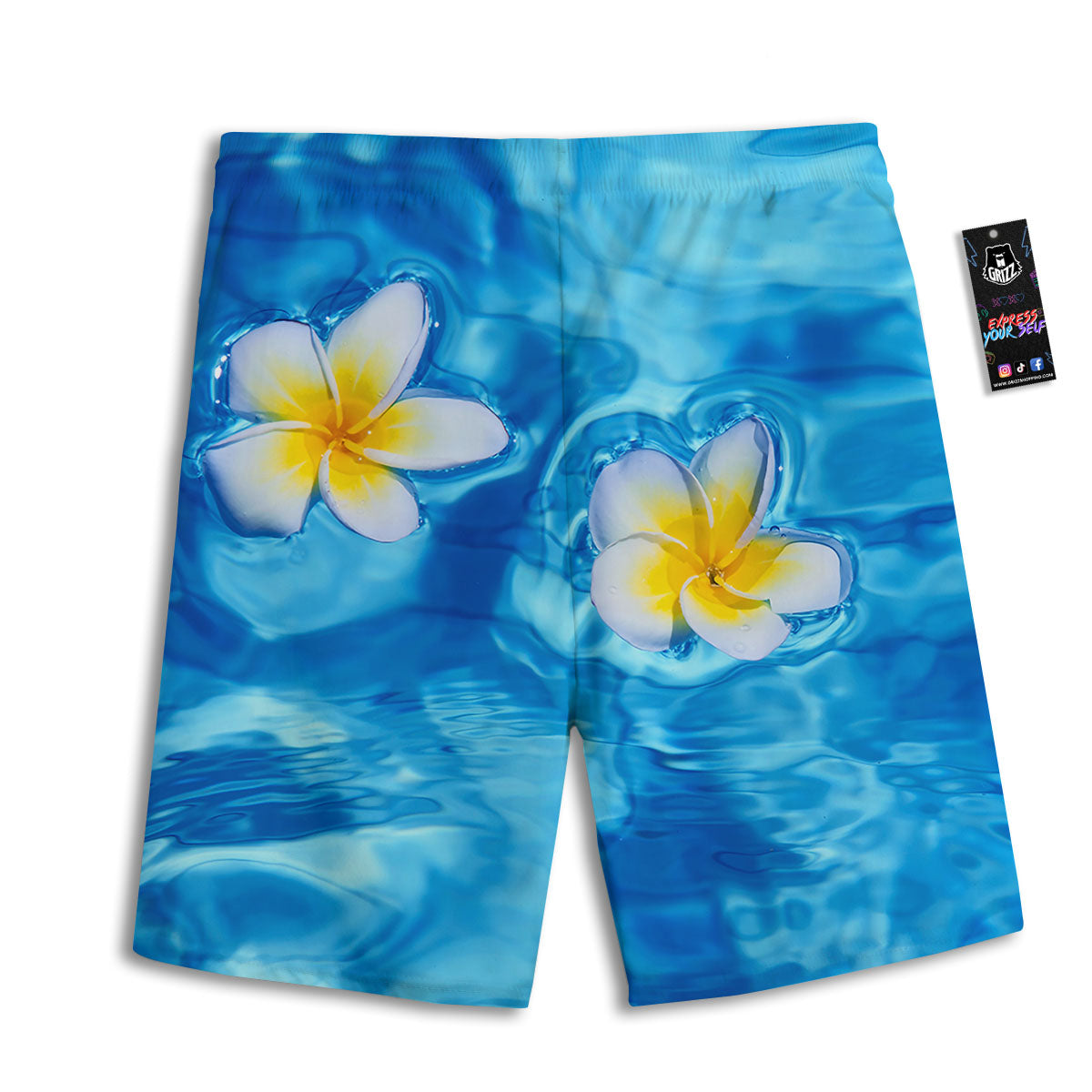 Yellow And White Plumeria In Water Print Men's Athletic Shorts