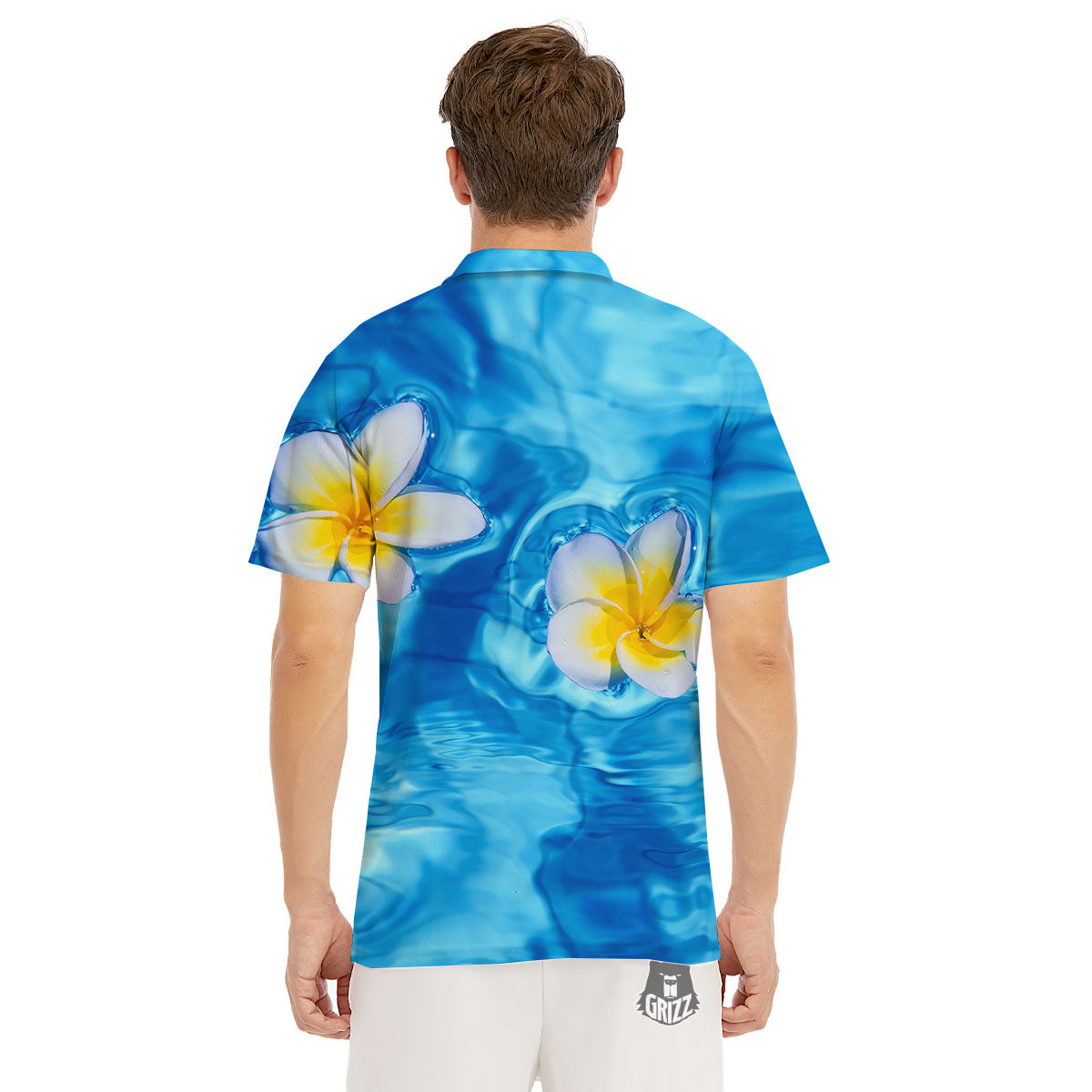 Yellow And White Plumeria In Water Print Men's Golf Shirts-grizzshop