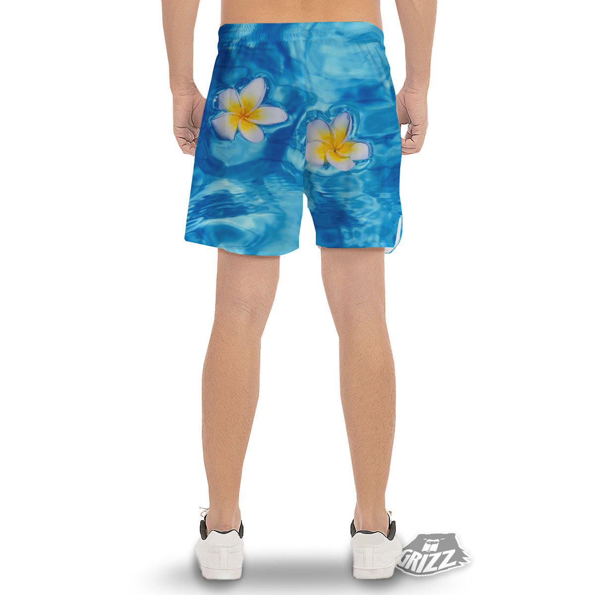 Yellow And White Plumeria In Water Print Men's Gym Shorts-grizzshop