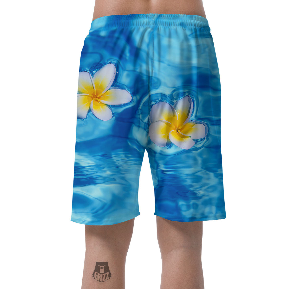 Yellow And White Plumeria In Water Print Men's Shorts-grizzshop