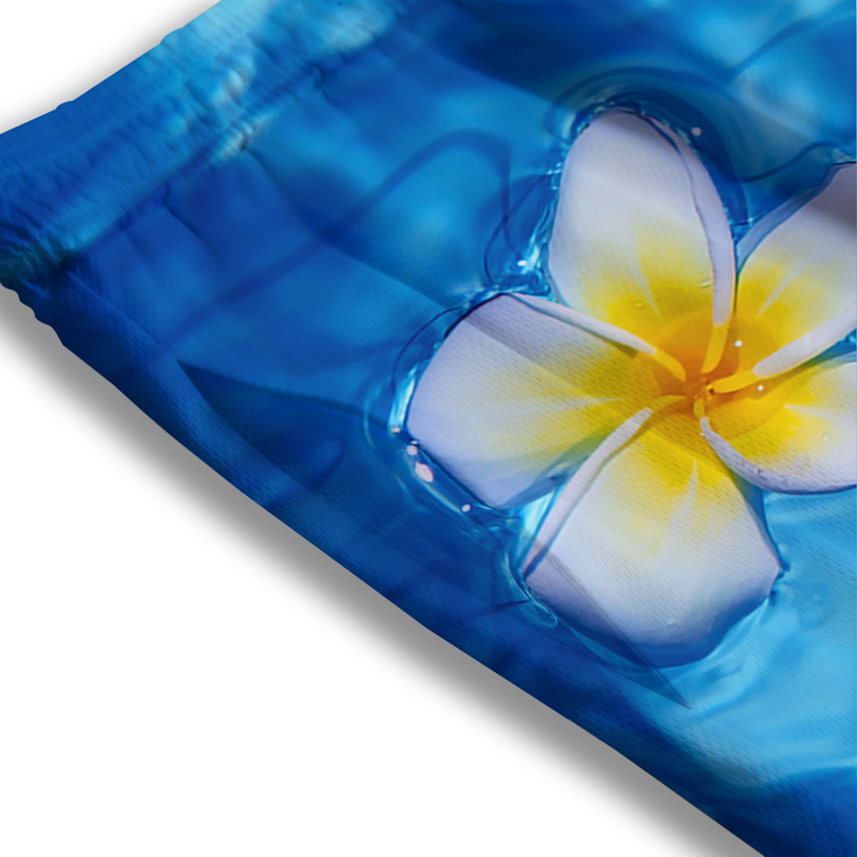 Yellow And White Plumeria In Water Print Mesh Shorts