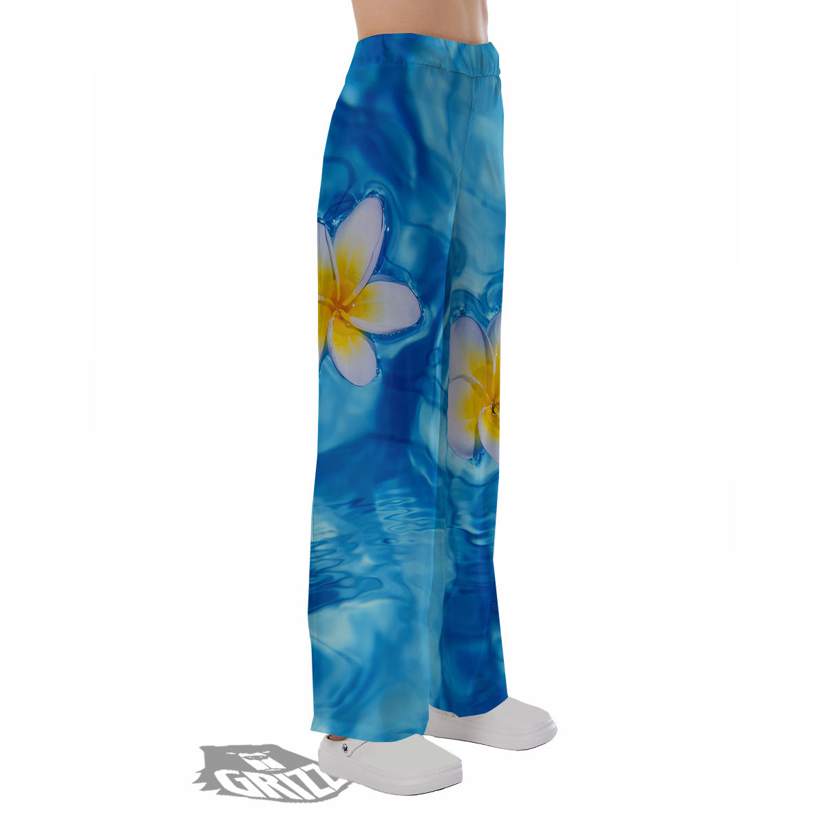 Yellow And White Plumeria In Water Print Pajama Pants-grizzshop