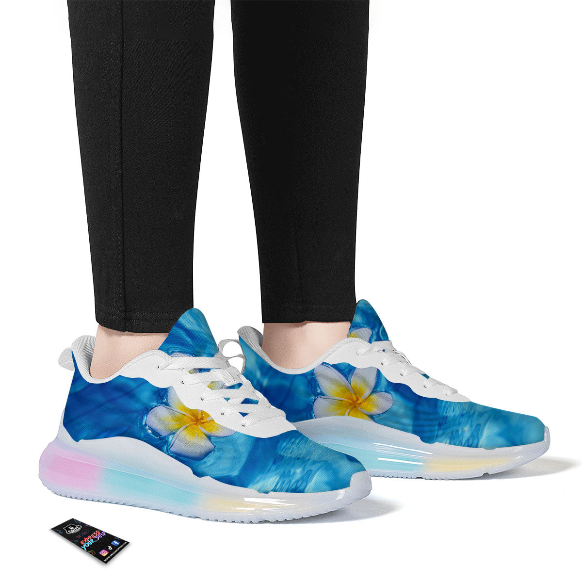 Yellow And White Plumeria In Water Print Running Sneakers-grizzshop