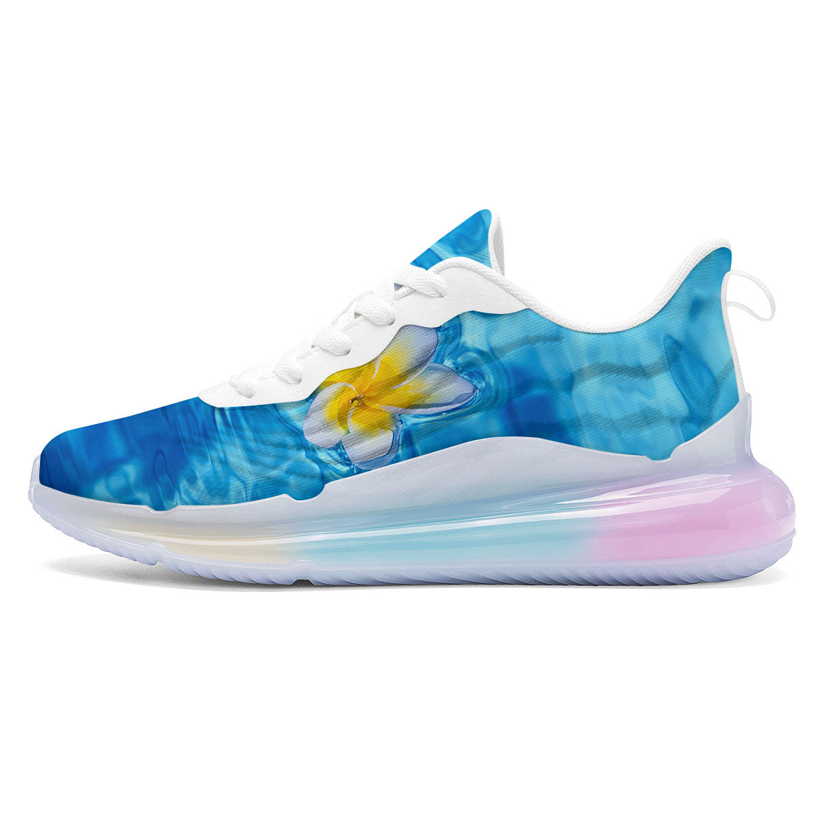 Yellow And White Plumeria In Water Print Running Sneakers-grizzshop