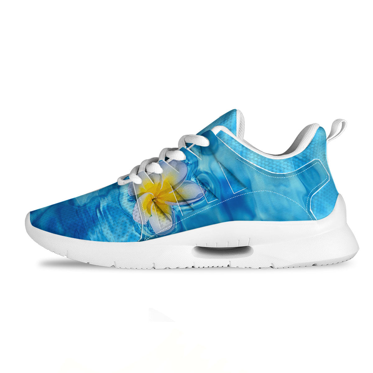 Yellow And White Plumeria In Water Print Tennis Shoes-grizzshop