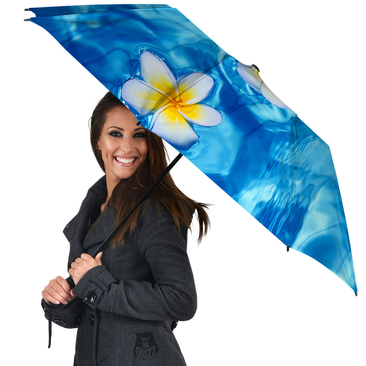 Yellow And White Plumeria In Water Print Umbrella-grizzshop