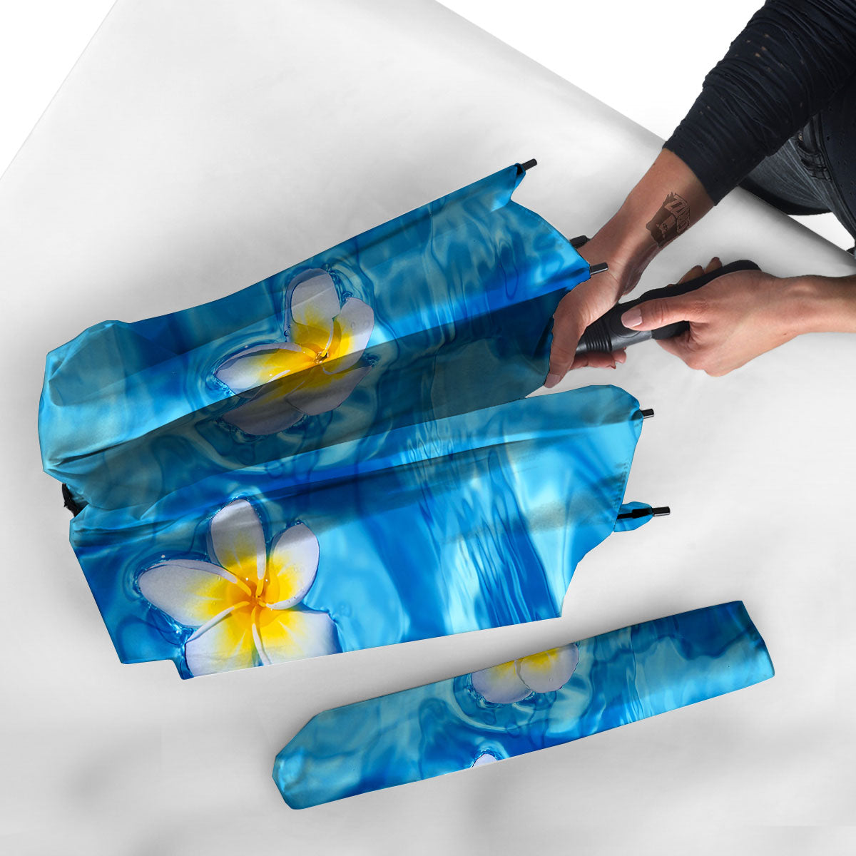 Yellow And White Plumeria In Water Print Umbrella-grizzshop